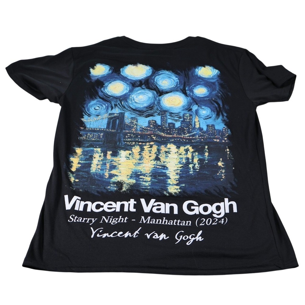 Fresh Laundry Shirt Mens M Black Vincent Van Gogh Graphic Tagless Tee Polyester